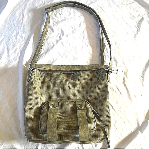 SALE🩶SHE+LO🩶 “NEXT CHAPTER"  CROSSBODY HOBO/Gray Perforated Leather - Picture 7 of 14